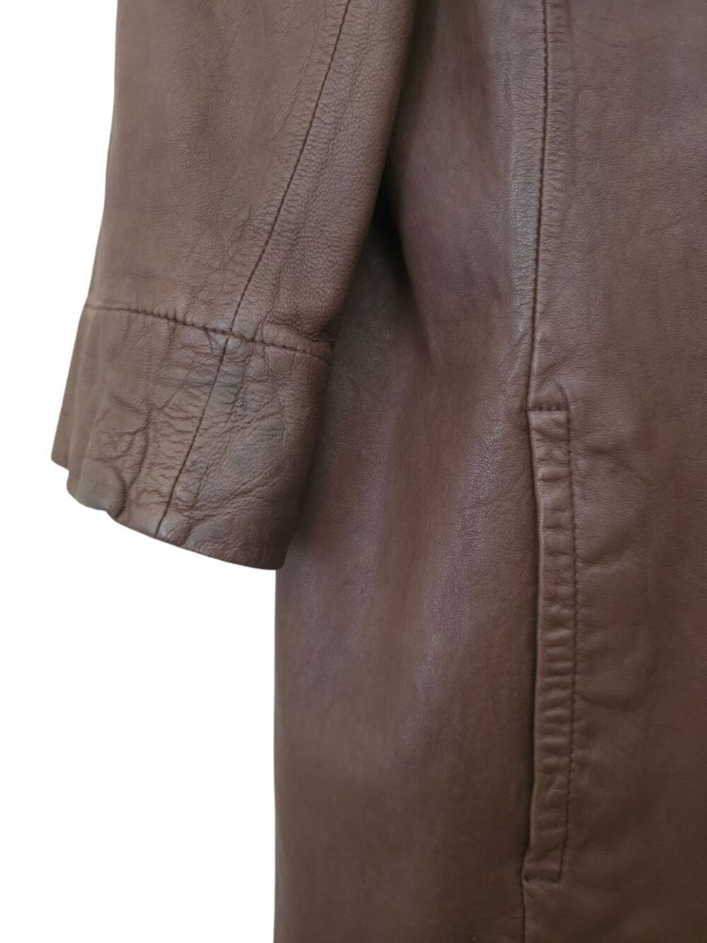 Vince Brown Leather 3/4 Sleeve Big Button-Front Coat Jacket Women's Size S - Picture 6 of 9